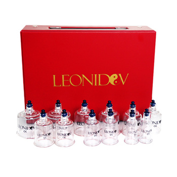 Feuerlose Vakuumsauger mit Pumpe im Leonidov-Koffer - Set mit 12 Stück.