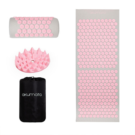 Lange Akumata – Polnische Akupressurmatte mit Kissen – Grau und Rosa