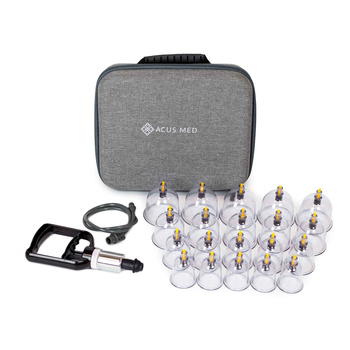 Feuerlose Saugnäpfe mit Pumpe im Acus Med-Koffer – Set mit 20 Stück.