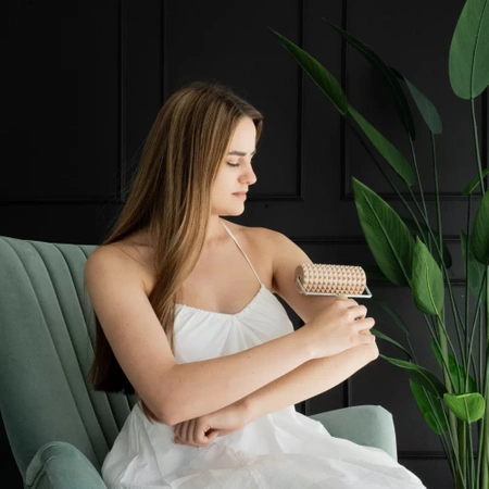 Körpermassagegerät aus Holz | Großer Anti-Cellulite-Roller mit Akito-Griff