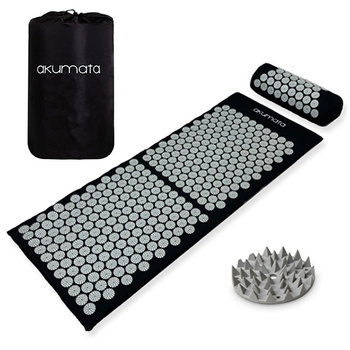 Lange Akumata – Polnische Akupressurmatte mit Kissen – Schwarz und Grau