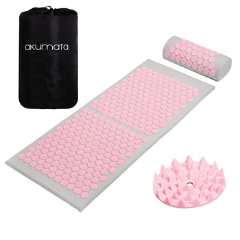 Lange Akumata – Polnische Akupressurmatte mit Kissen – Grau und Rosa