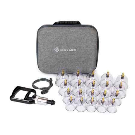 Feuerlose Saugnäpfe mit Pumpe im Acus Med-Koffer – Set mit 20 Stück.