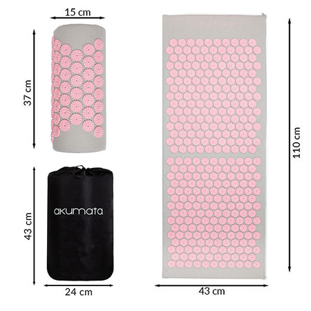 Lange Akumata – Polnische Akupressurmatte mit Kissen – Grau und Rosa