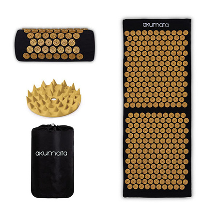 Lange Akumata – Polnische Akupressurmatte mit Kissen – Schwarz und Gold
